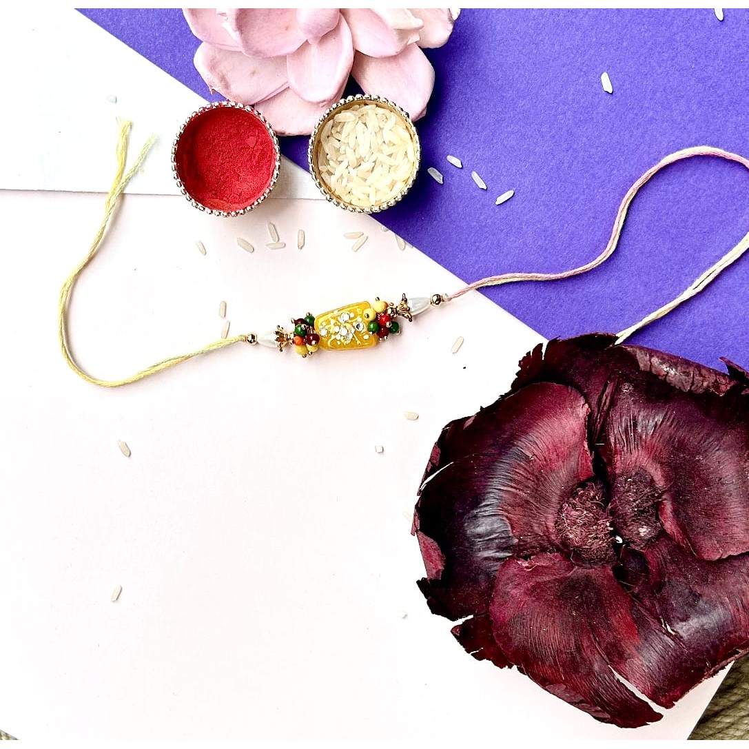 Yellow Tumble Bead Rakhi