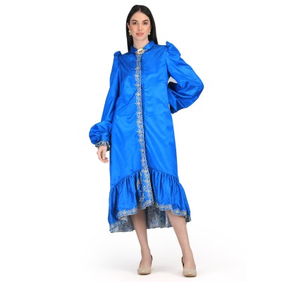 Blue Victorian Gathered hem Shift Button Down Dress