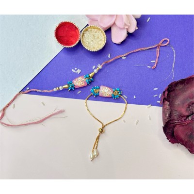Pink Tumble Bead Bhaiya bhabi adjustable chain Rakhi
