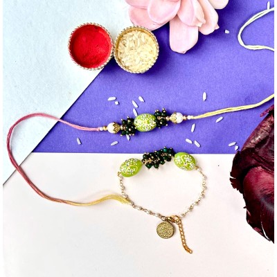 Green Tumble bead Chain Bracket Rakhi