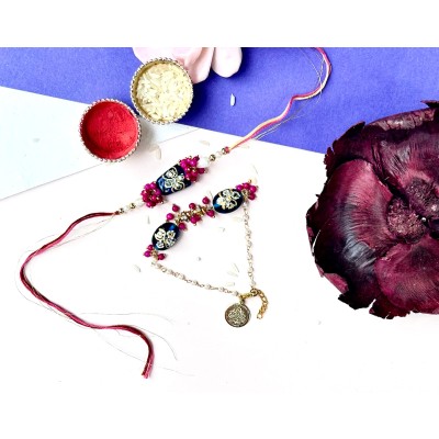 Dark Blue Tumble bead Pearl Chain Rakhi Pair