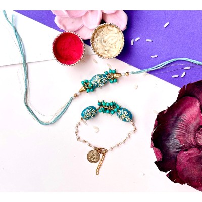 Blue Stone Bhaiya bhabi adjustable chain Rakhi