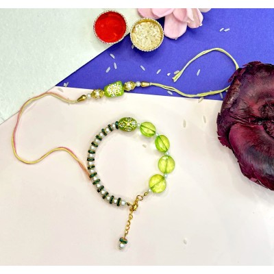 Green Tumble bead Chain Bracket Rakhi