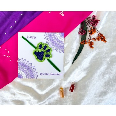 Green and blue beaded Paw Rakhi