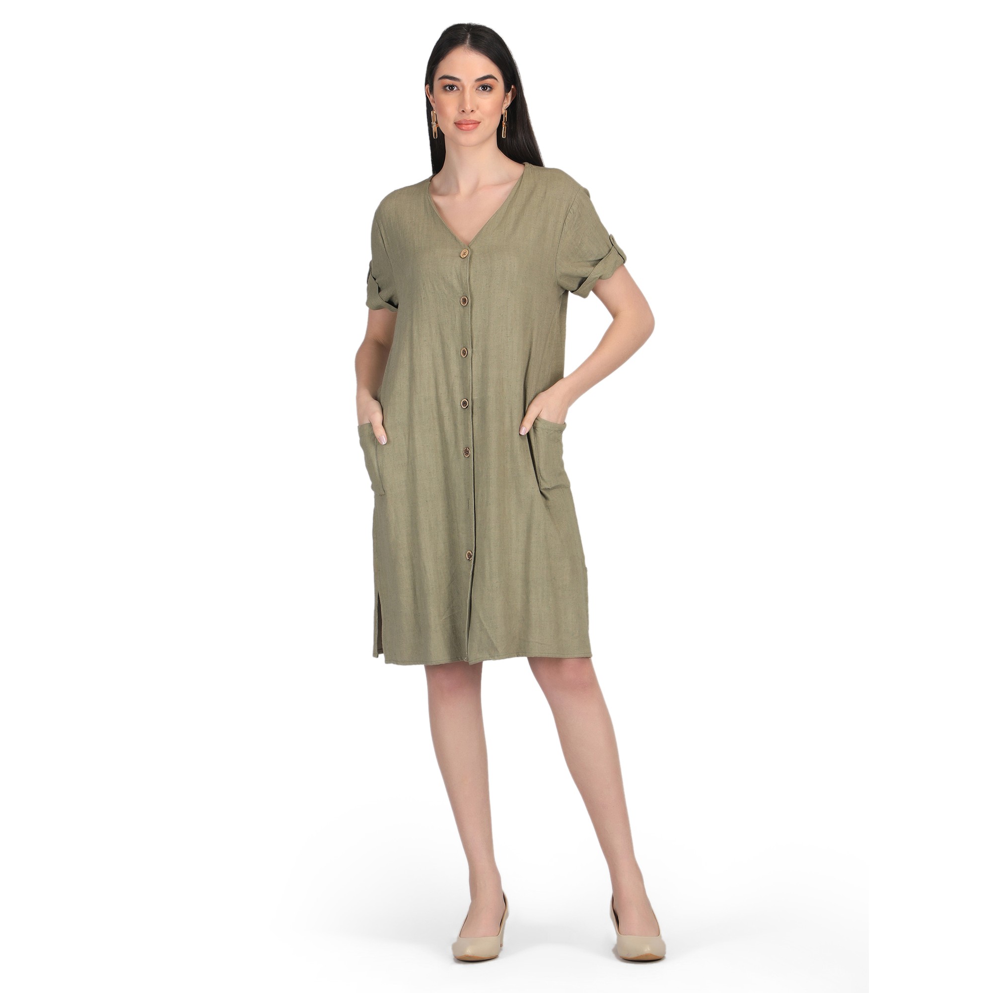 Olive Green Shift Dress