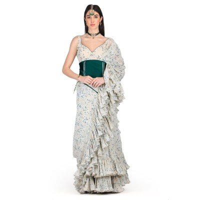 Bottle Green # way wear Ruffle Saree
