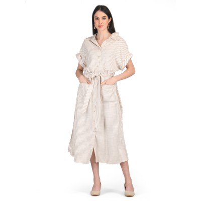 Front Pockets Button Down Shirt Dress