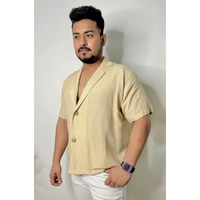 Light Beige Cuban Collar Shirt